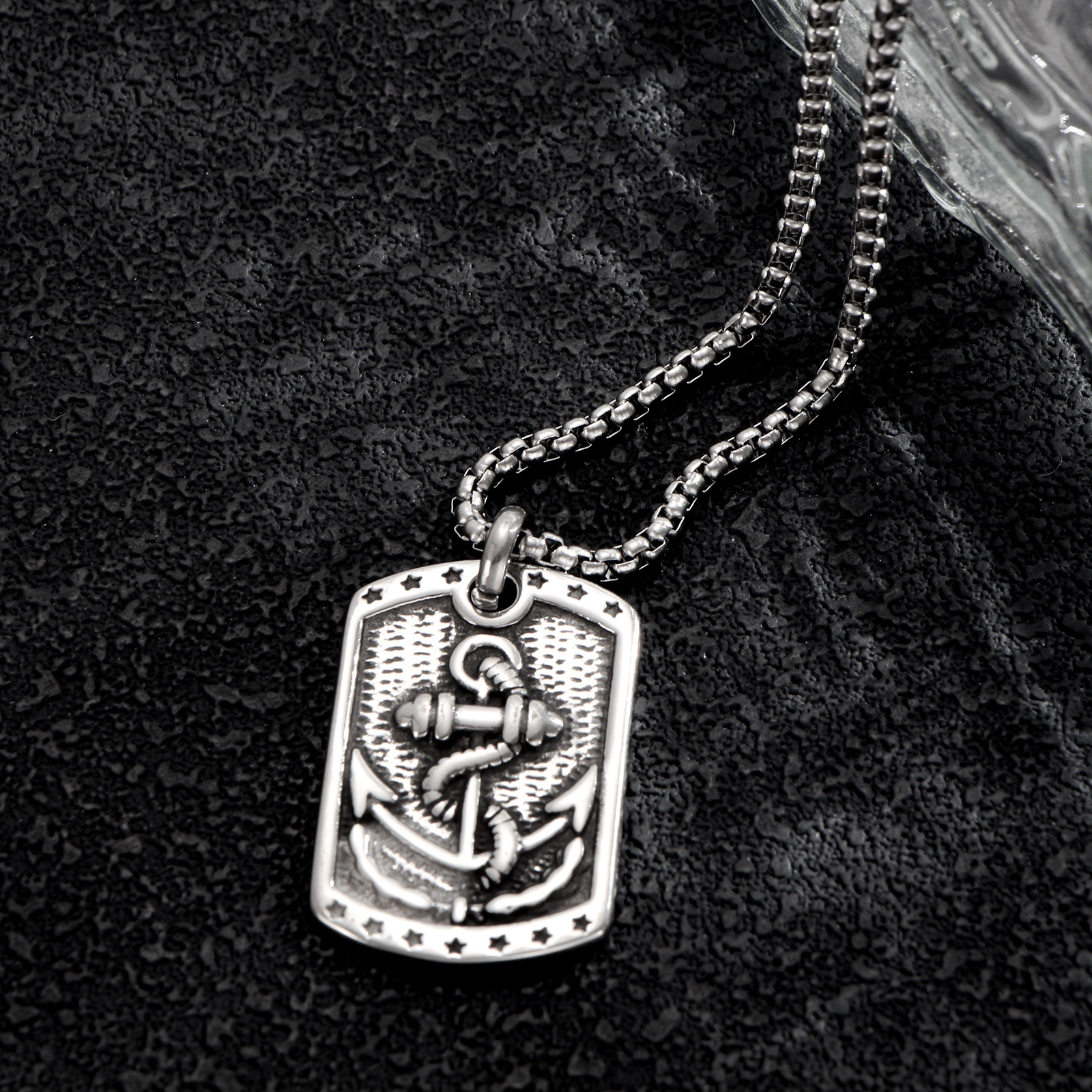 Wrapped Anchor Pentagram Dog Tag Necklace